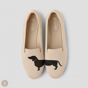 VIVAIA Philippines - VIVAIA Audrey Women's Round-Toe Embroidered Loafers Almond - Dog - OPT-5618