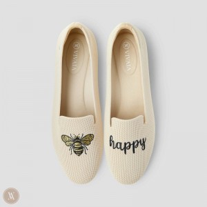 VIVAIA Philippines - VIVAIA Audrey Women's Round-Toe Embroidered Loafers Cream White - ZQR-9877