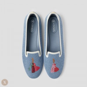 VIVAIA Philippines - VIVAIA Audrey Women's Round-Toe Embroidered Loafers Blue - GZZ-9287