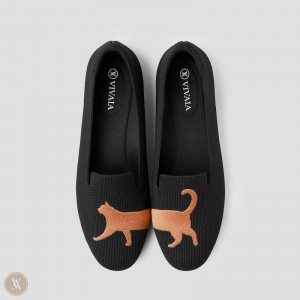 VIVAIA Philippines - VIVAIA Audrey Women's Round-Toe Embroidered Loafers Black - DFA-0846