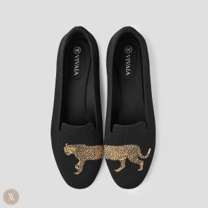 VIVAIA Philippines - VIVAIA Audrey Women's Round-Toe Embroidered Loafers Black - KXW-0711