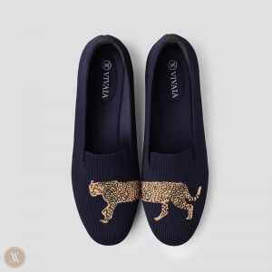 VIVAIA Philippines - VIVAIA Audrey Women's Round-Toe Embroidered Loafers Navy - CZL-4483