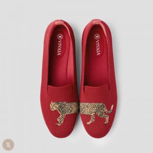 VIVAIA Philippines - VIVAIA Audrey Women's Round-Toe Embroidered Loafers Red - WWU-0411