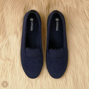 VIVAIA Philippines - VIVAIA Audrey Women's Round-Toe Faux Mink-Knit Loafers Navy - JPD-5310