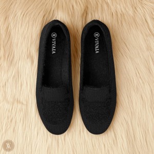 VIVAIA Philippines - VIVAIA Audrey Women's Round-Toe Faux Mink-Knit Loafers Black - WUD-9501
