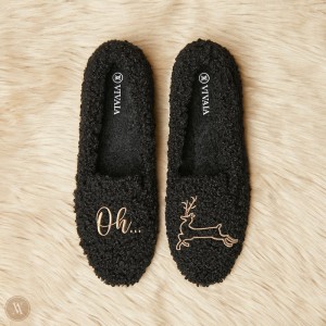VIVAIA Philippines - VIVAIA Audrey Women's Round-Toe Recycled Faux Fur Loafers Black - GUS-0434