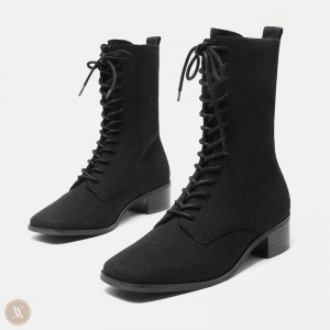 VIVAIA Philippines - VIVAIA Choose One Size Up Women's Square-Toe Lace-Up Boots Black - CHH-0267