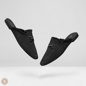 VIVAIA Philippines - VIVAIA Erica Women's Round-Toe Fluffy Patterned Mules Black - FEL-2596