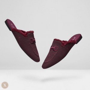 VIVAIA Philippines - VIVAIA Erica Women's Round-Toe Fluffy Patterned Mules Burgundy Red - OKK-9071