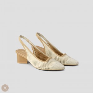 VIVAIA Philippines - VIVAIA Leah Women's Pointed-Toe Sling-Back Heels Cream White - XHU-8831