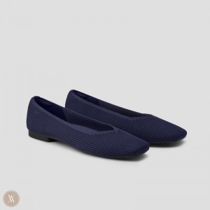 VIVAIA Philippines - VIVAIA Margot 2.0 Women's Square-Toe V-Cut Flats Navy - VKR-7264