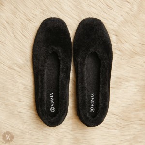 VIVAIA Philippines - VIVAIA Margot Women's Square-Toe Recycled Mink Faux Fur Flats Black - PFI-7400