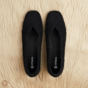 VIVAIA Philippines - VIVAIA Margot Women's Squared-Toe Faux Mink-Knit Flats Black - TMM-8888