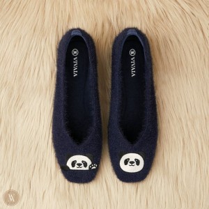 VIVAIA Philippines - VIVAIA Margot Women's Squared-Toe Faux Mink-Knit Flats Navy - JUX-6820