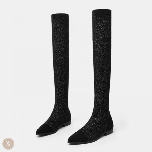 VIVAIA Philippines - VIVAIA Michaelia Women's Pointed-Toe Over-the-Knee Boots Black - DAR-5662