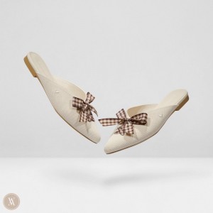 VIVAIA Philippines - VIVAIA Molly Women's Pointed-Toe Bow Mules Cream White - RNI-5692