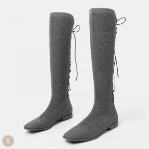 VIVAIA Philippines - VIVAIA Pandora Women's Square-Toe Back-Lace Mid-Calf Boots Grey - AIF-6458