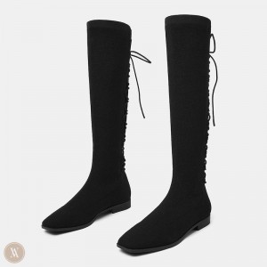 VIVAIA Philippines - VIVAIA Pandora Women's Square-Toe Back-Lace Mid-Calf Boots Black - NGN-9963