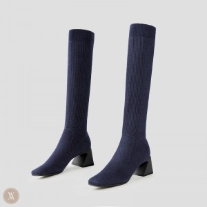 VIVAIA Philippines - VIVAIA Rebecca Women's Square-Toe Block Heel Knee-High Boots Navy - GTM-1825