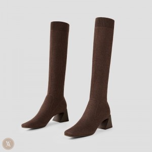 VIVAIA Philippines - VIVAIA Rebecca Women's Square-Toe Block Heel Knee-High Boots Dark Chocolate - QUB-2790