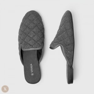 VIVAIA Philippines - VIVAIA Sherry Women's Round-Toe Quilted Mules Grey - XYQ-4219
