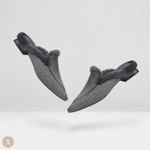 VIVAIA Philippines - VIVAIA Tina Women's Pointed-Toe Heeled Fluffy Mules Grey - ZCL-7159